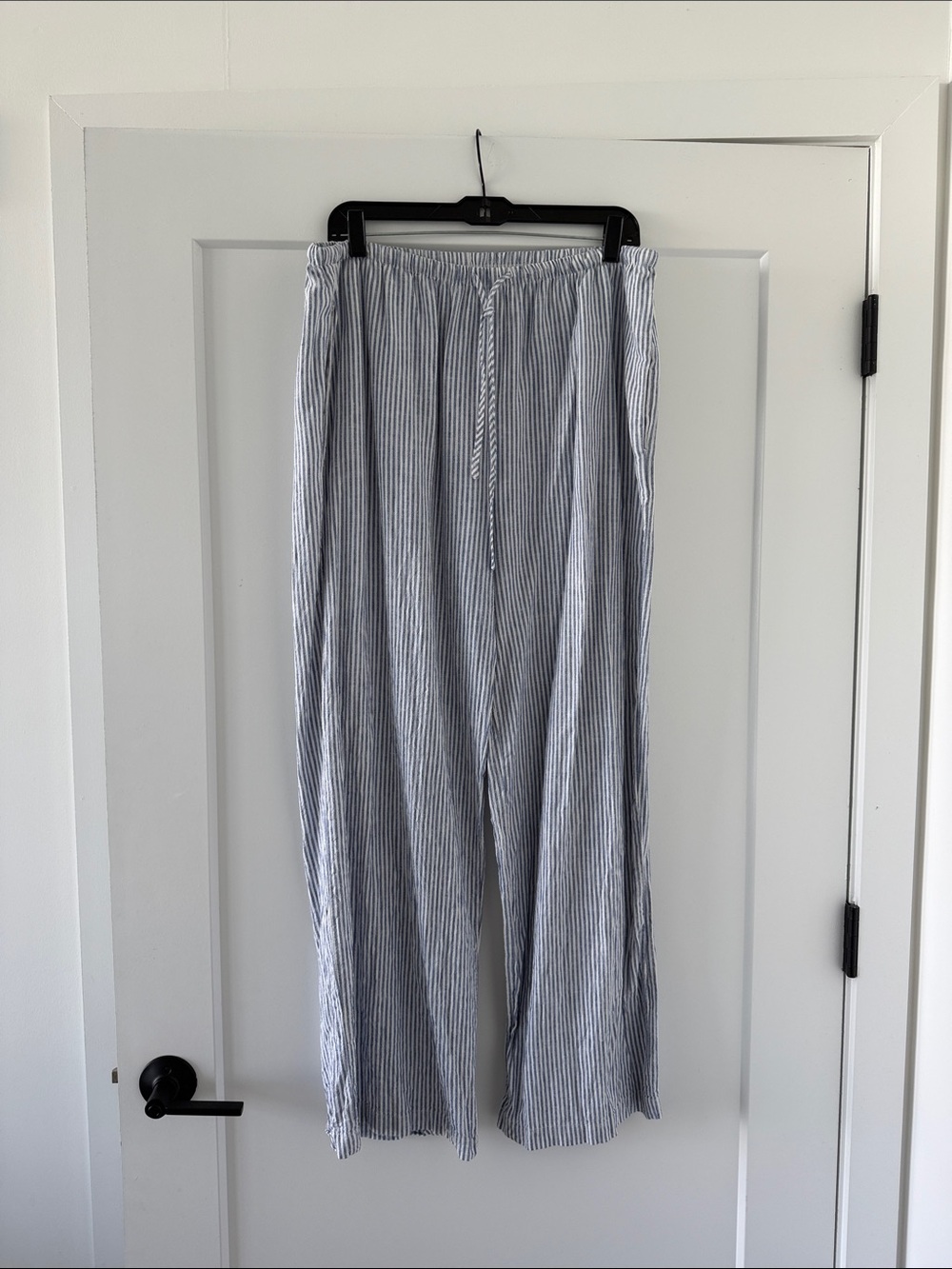 Light Blue and White Striped Casual Drawstring Pants
